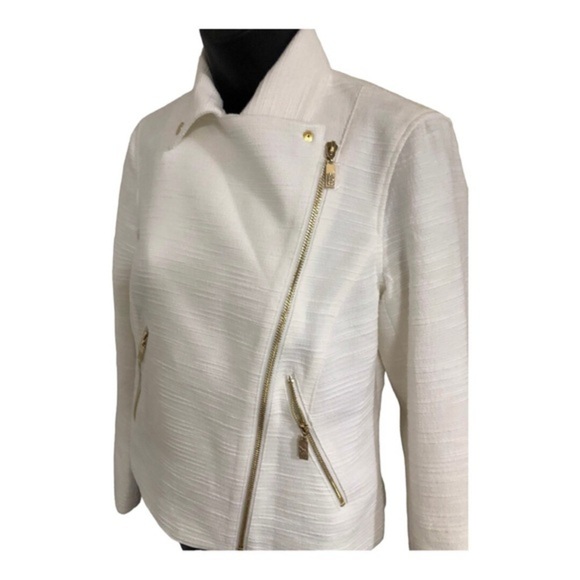 Anne Klein‎ ecru boucle look gold zipper moto style jacket blazer size XS new - Picture 11 of 17